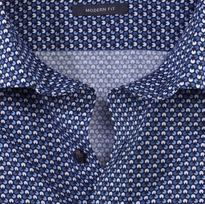 Olymp Camicia olymp blu in cotone popeline stampato modern fit Soddisfazione Garantita