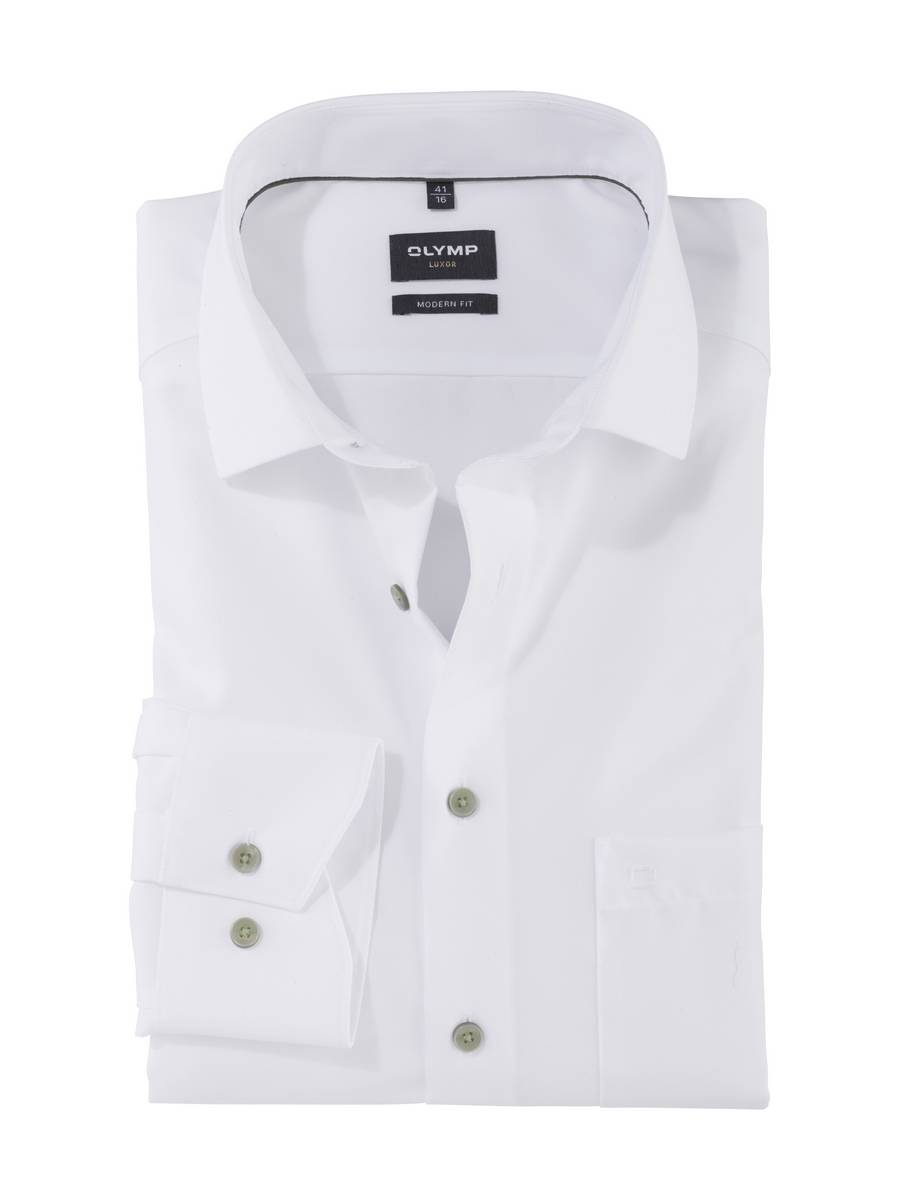 Olymp Camicia bianca olymp modern fit con bottoni verde Prezzo Ridotto