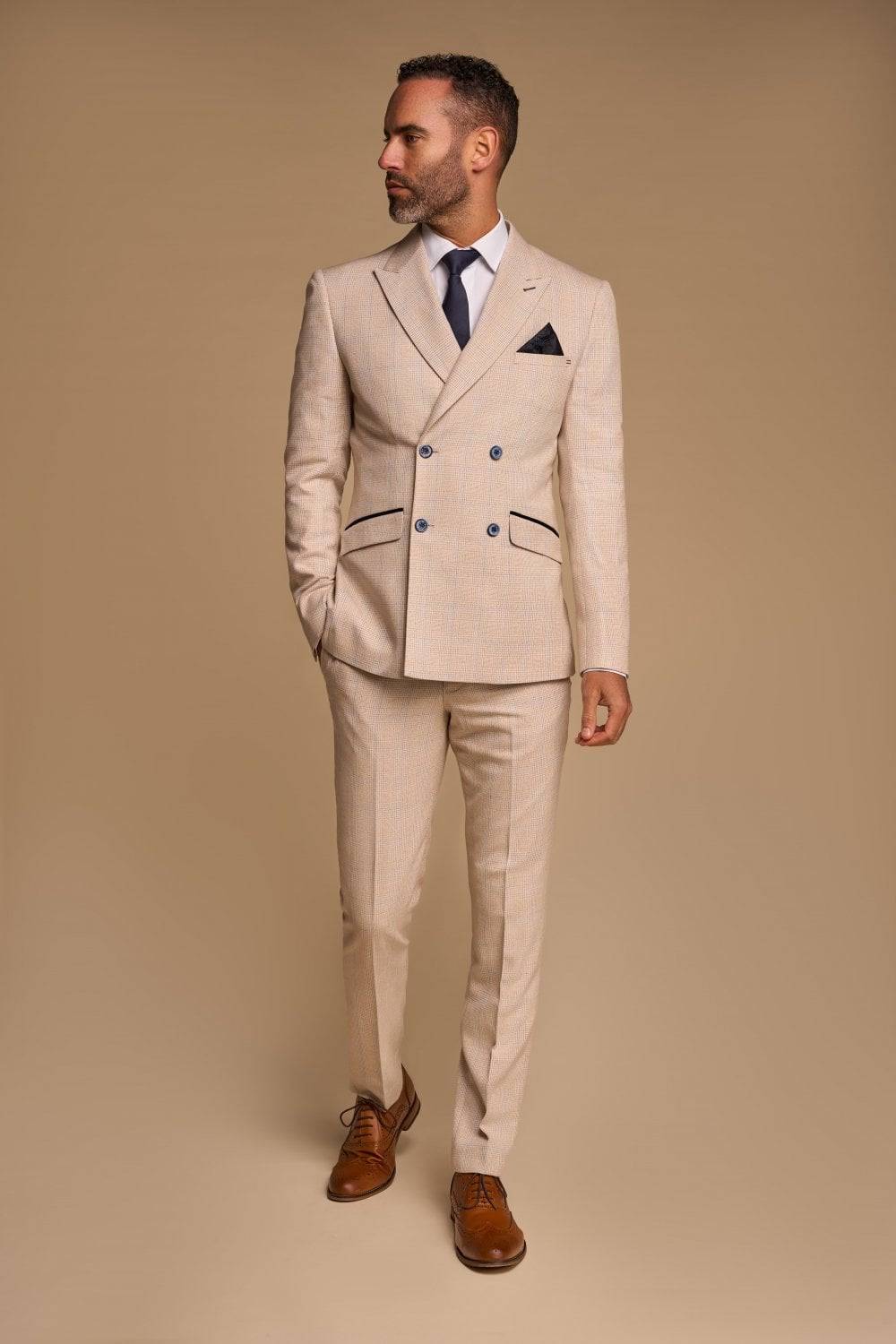 House of Cavani Abito cavani doppiopetto beige a quadri slim fit Fino al 60% di sconto