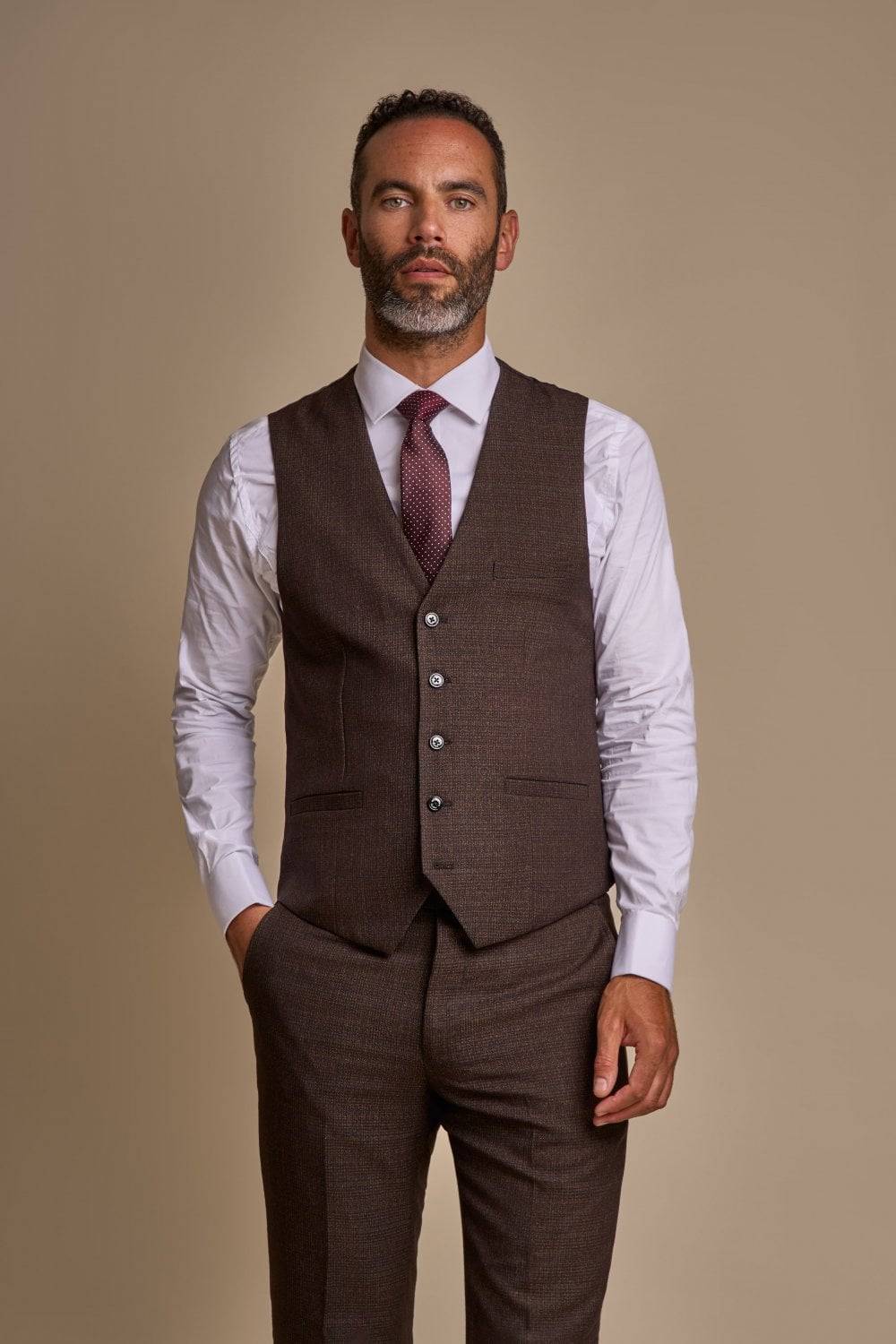 House of Cavani Abito cavani marrone a quadri in tweed con panciotto Offerta speciale della fabbrica