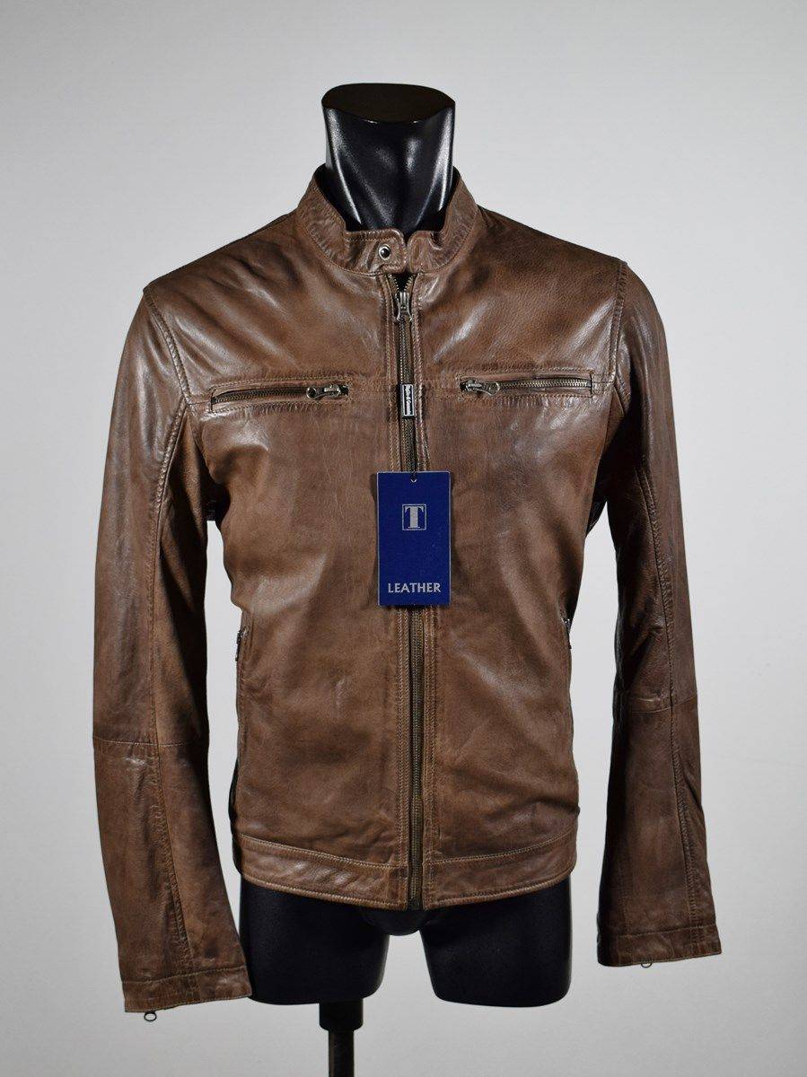 Talenti Giubbino corto marrone in pelle invecchiata talenti vestibilità slim fit Outlet