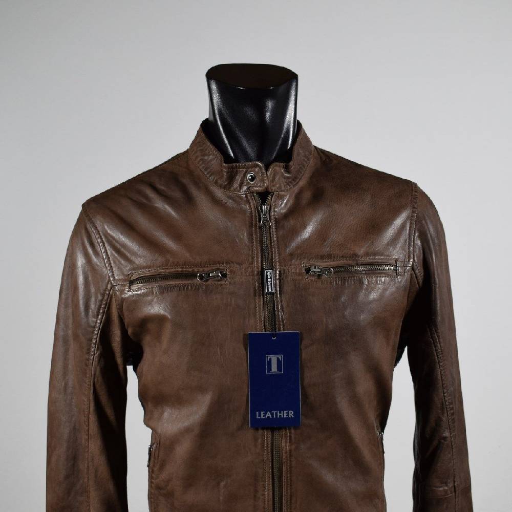 Talenti Giubbino corto marrone in pelle invecchiata talenti vestibilità slim fit Outlet
