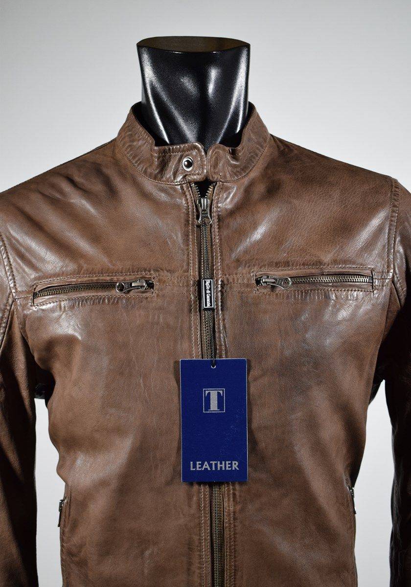 Talenti Giubbino corto marrone in pelle invecchiata talenti vestibilità slim fit Outlet
