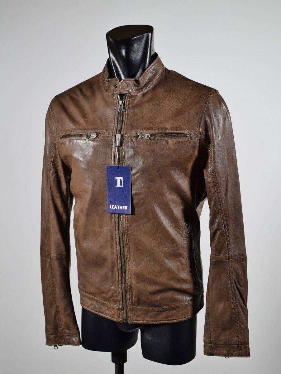 Talenti Giubbino corto marrone in pelle invecchiata talenti vestibilità slim fit Outlet