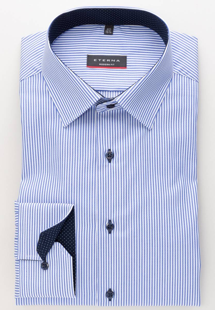 Eterna Camicia a righe azzurro eterna modern fit in cotone twill Offerta Pasqua