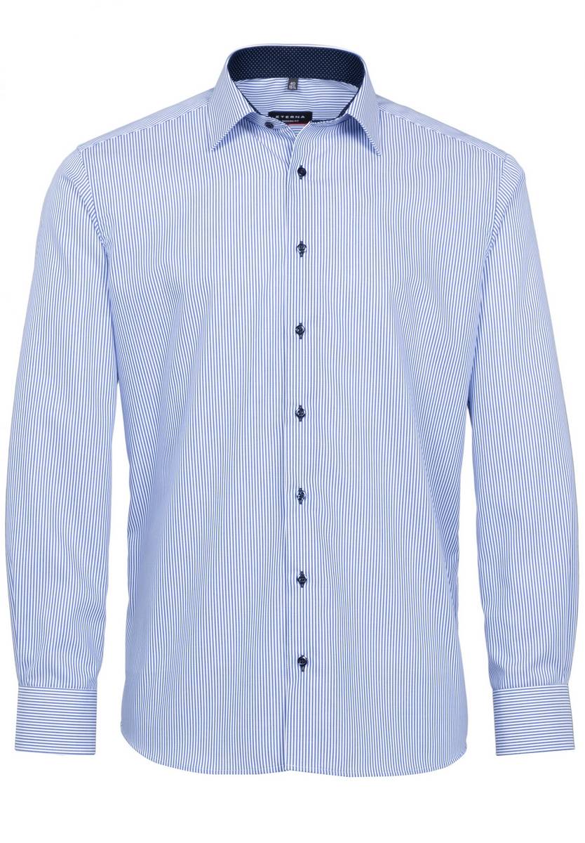 Eterna Camicia a righe azzurro eterna modern fit in cotone twill Offerta Pasqua