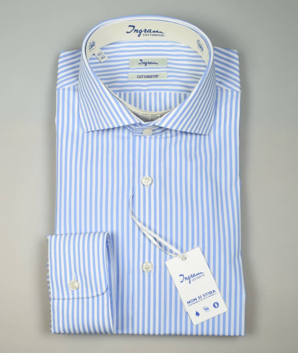 Ingram Camicia ingram no stiro a righe celeste slim fit Offerta San Valentino