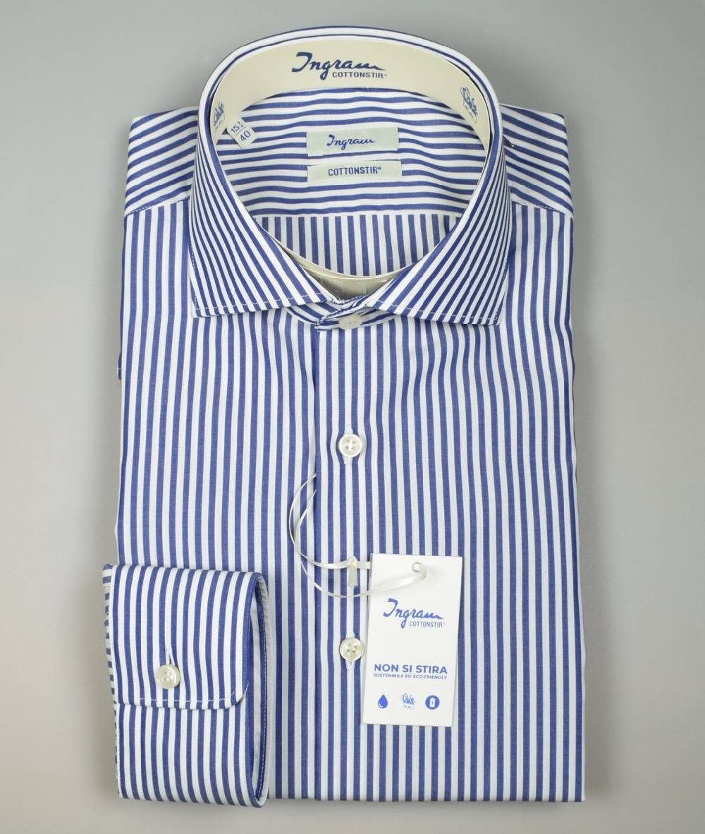 Ingram Camicia ingram no stiro a righe azzurro slim fit Offerta Anniversario
