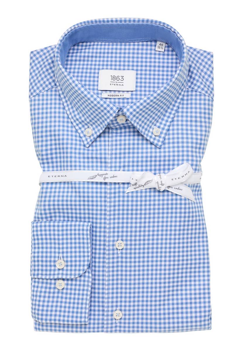 Eterna Camicia a quadretti azzurro eterna modern fit collo button-down Smaltimento dello stoccaggio