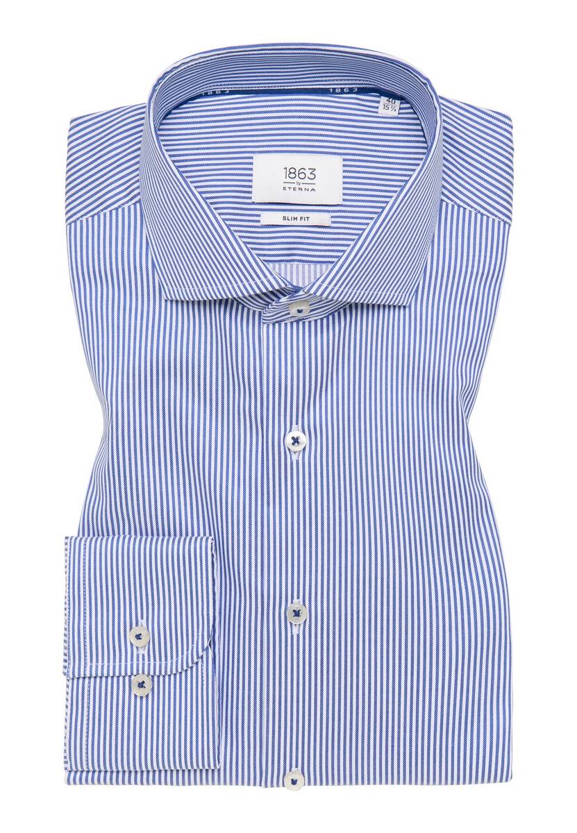 Eterna Camicia a righe azzurro eterna slim fit collo alla francese Offerta migliore