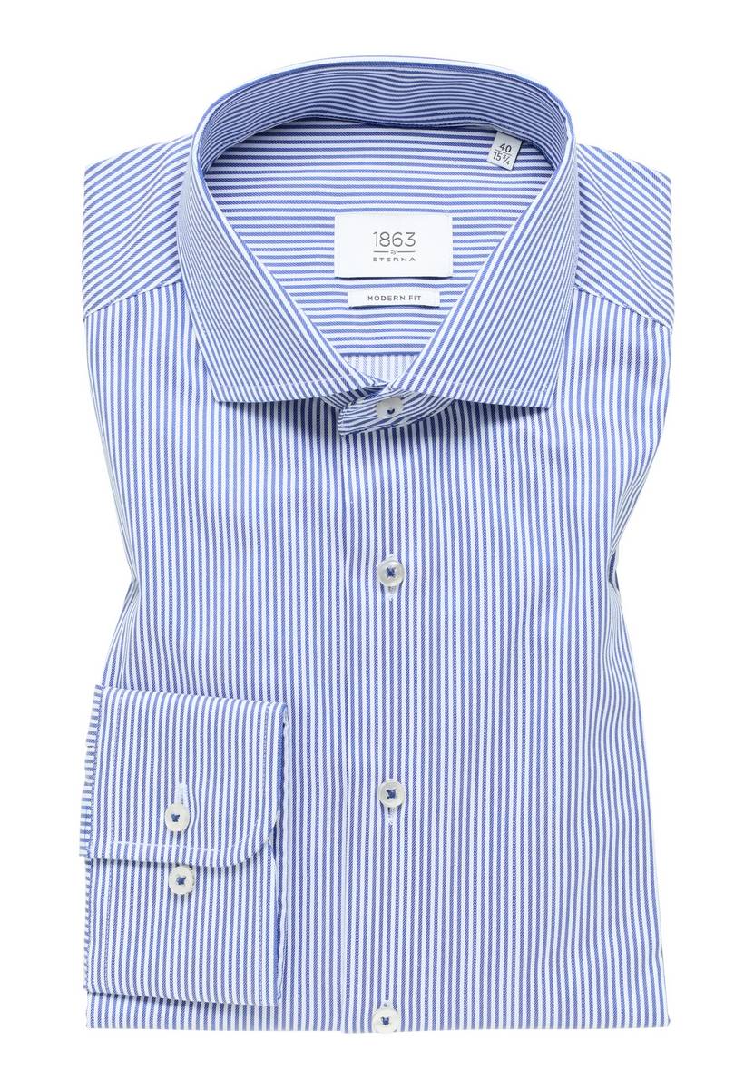 Eterna Camicia a righe azzurro eterna modern fit collo alla francese Latest fashion