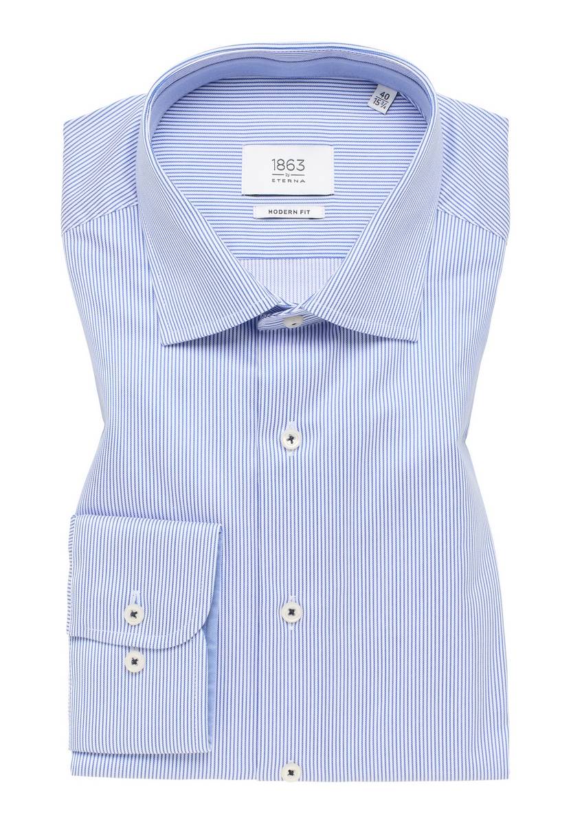 Eterna Camicia a righe azzurro eterna modern fit in cotone twill no stiro Online Outlet