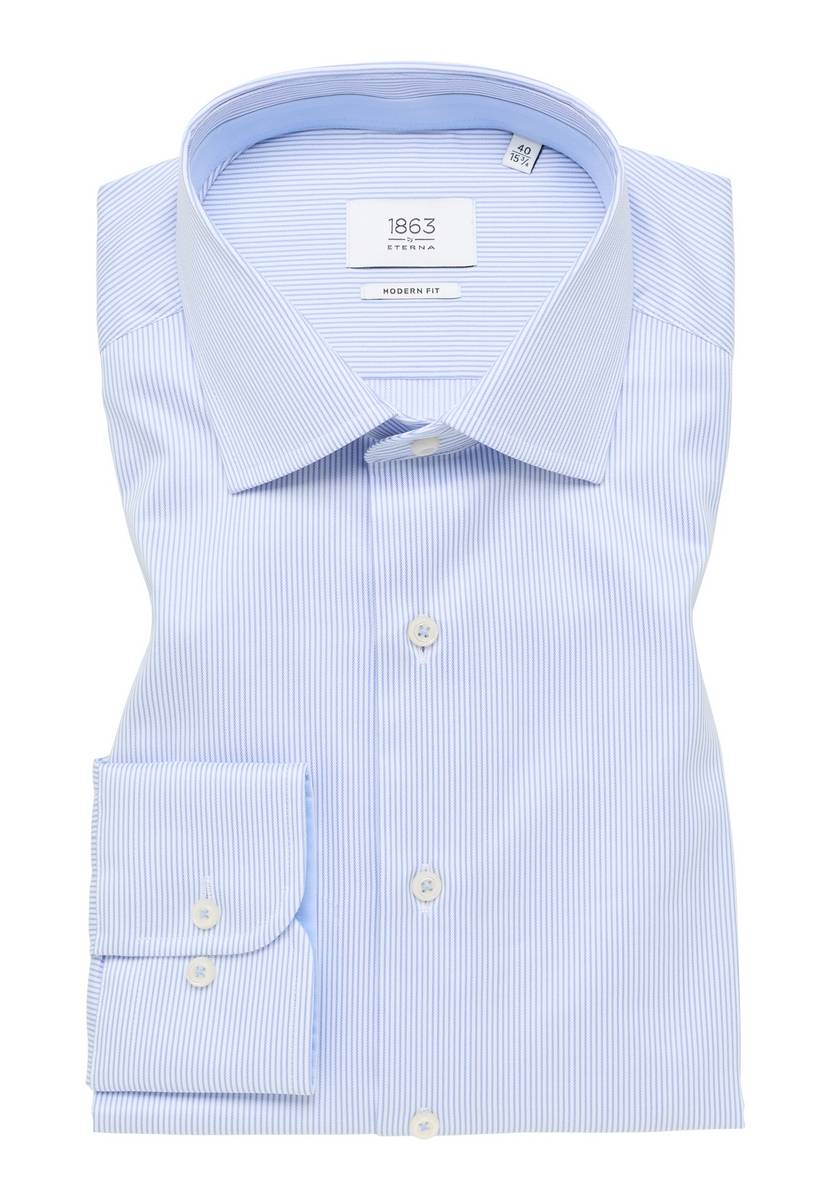 Eterna Camicia a righe celeste eterna modern fit in cotone twill no stiro Offerta temporanea