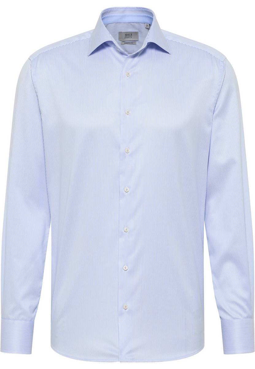 Eterna Camicia a righe celeste eterna modern fit in cotone twill no stiro Offerta temporanea
