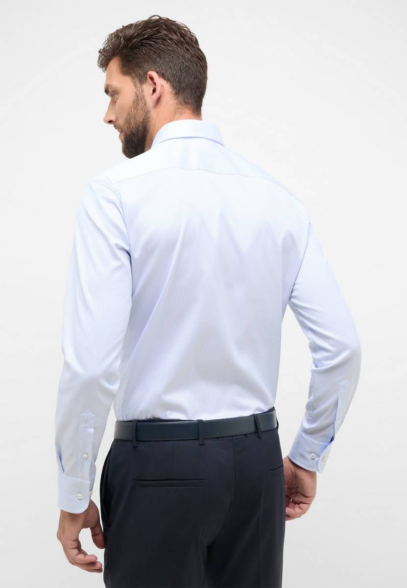 Eterna Camicia a righe celeste eterna slim fit in cotone twill no stiro Offerte esclusive