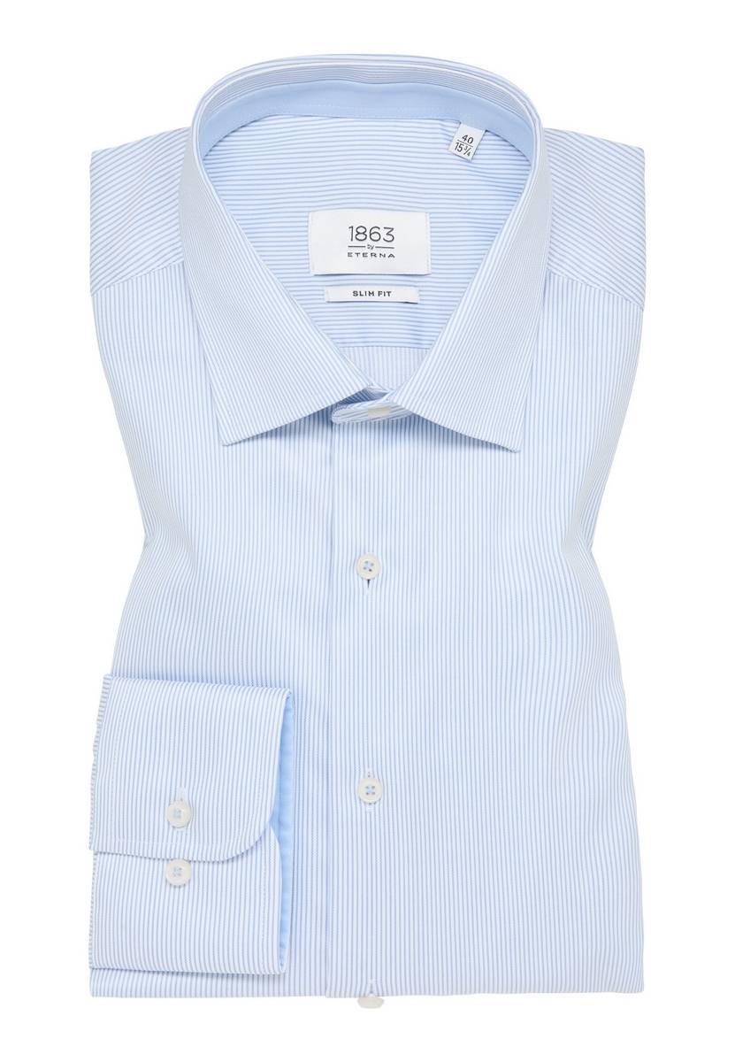 Eterna Camicia a righe celeste eterna slim fit in cotone twill no stiro Offerte esclusive