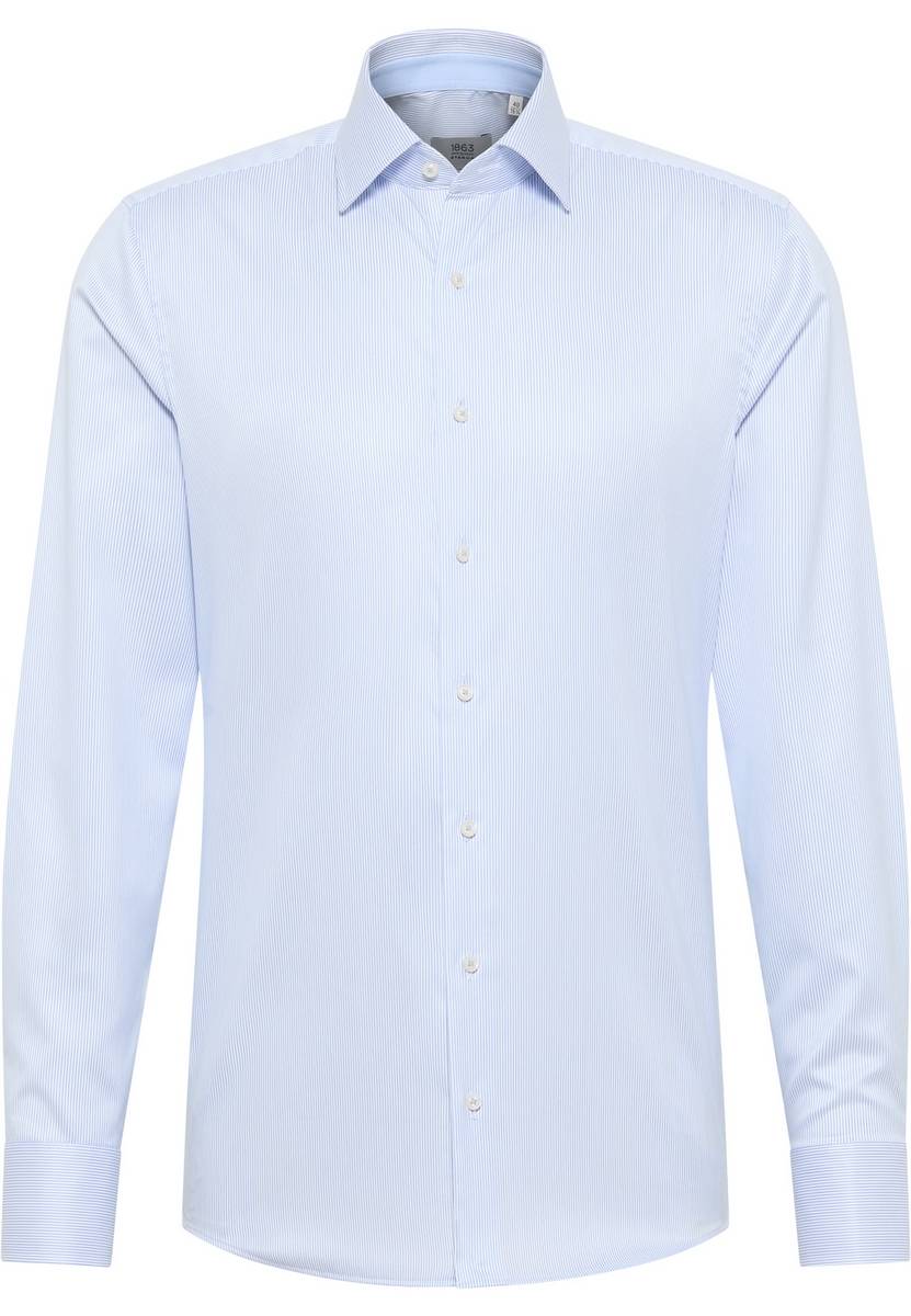 Eterna Camicia a righe celeste eterna slim fit in cotone twill no stiro Offerte esclusive
