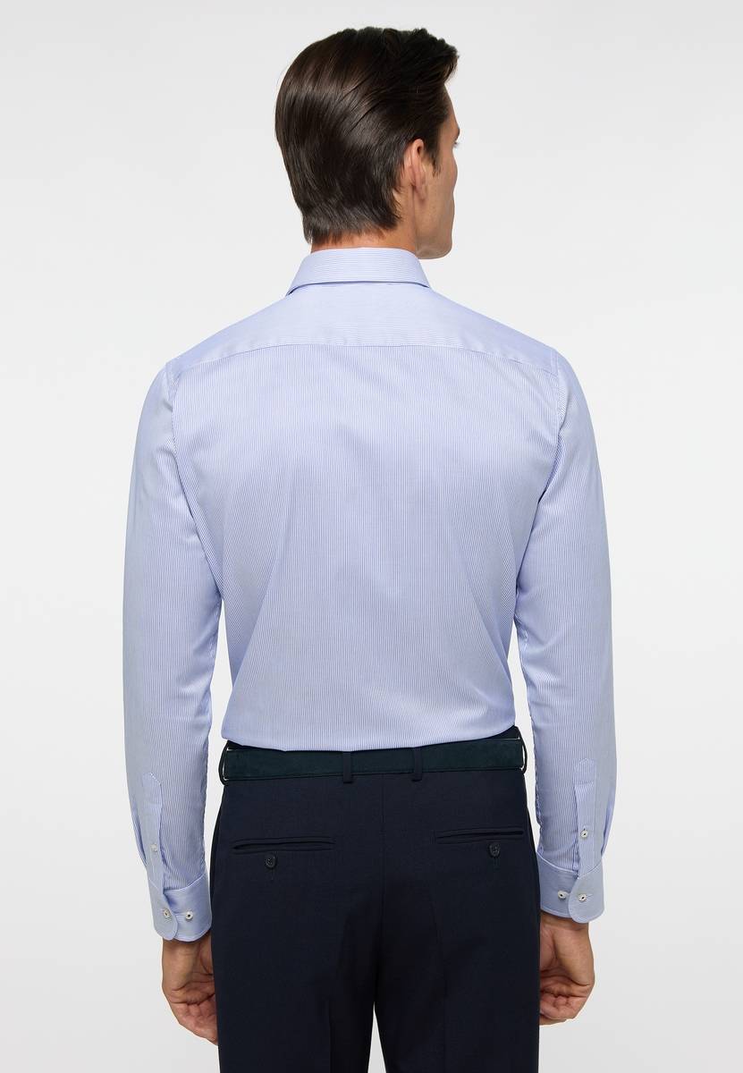 Eterna Camicia a righe azzurro eterna slim fit in cotone twill no stiro Lightning offer