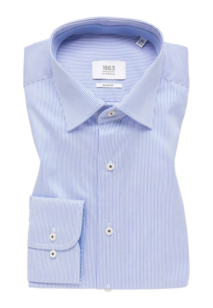 Eterna Camicia a righe azzurro eterna slim fit in cotone twill no stiro Lightning offer