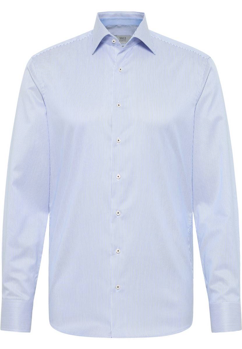 Eterna Camicia a righe azzurro eterna slim fit in cotone twill no stiro Lightning offer