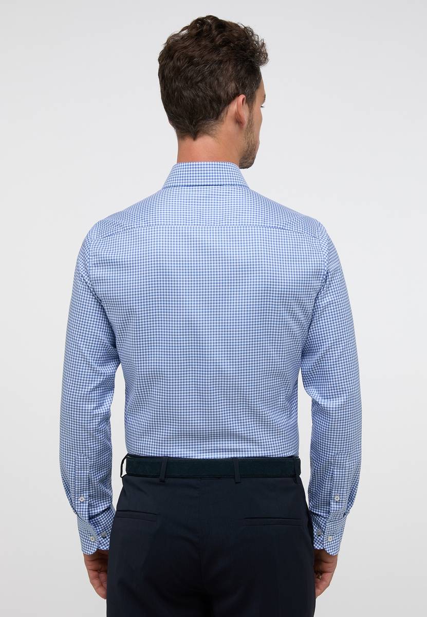Eterna Camicia a quadretti azzurro eterna slim fit in cotone twill no stiro Grandi sconti