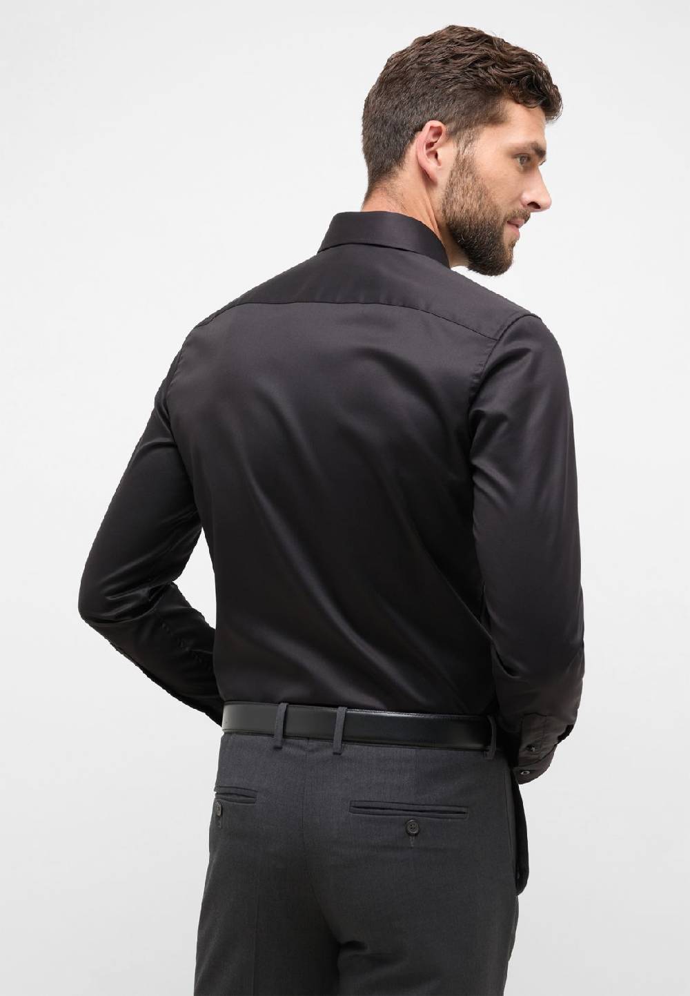 Eterna Camicia nera eterna slim fit in cotone twill no stiro Bestseller