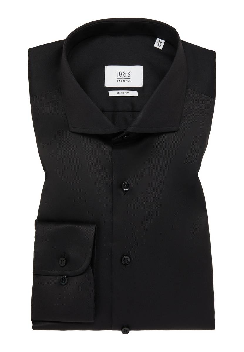 Eterna Camicia nera eterna slim fit in cotone twill no stiro Bestseller
