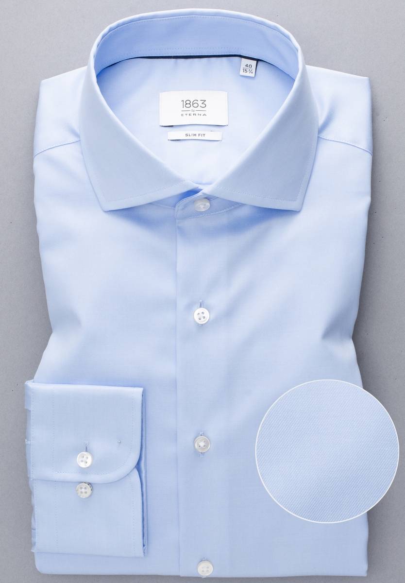 Eterna Camicia celeste eterna slim fit in cotone twill no stiro Offerte stagionali
