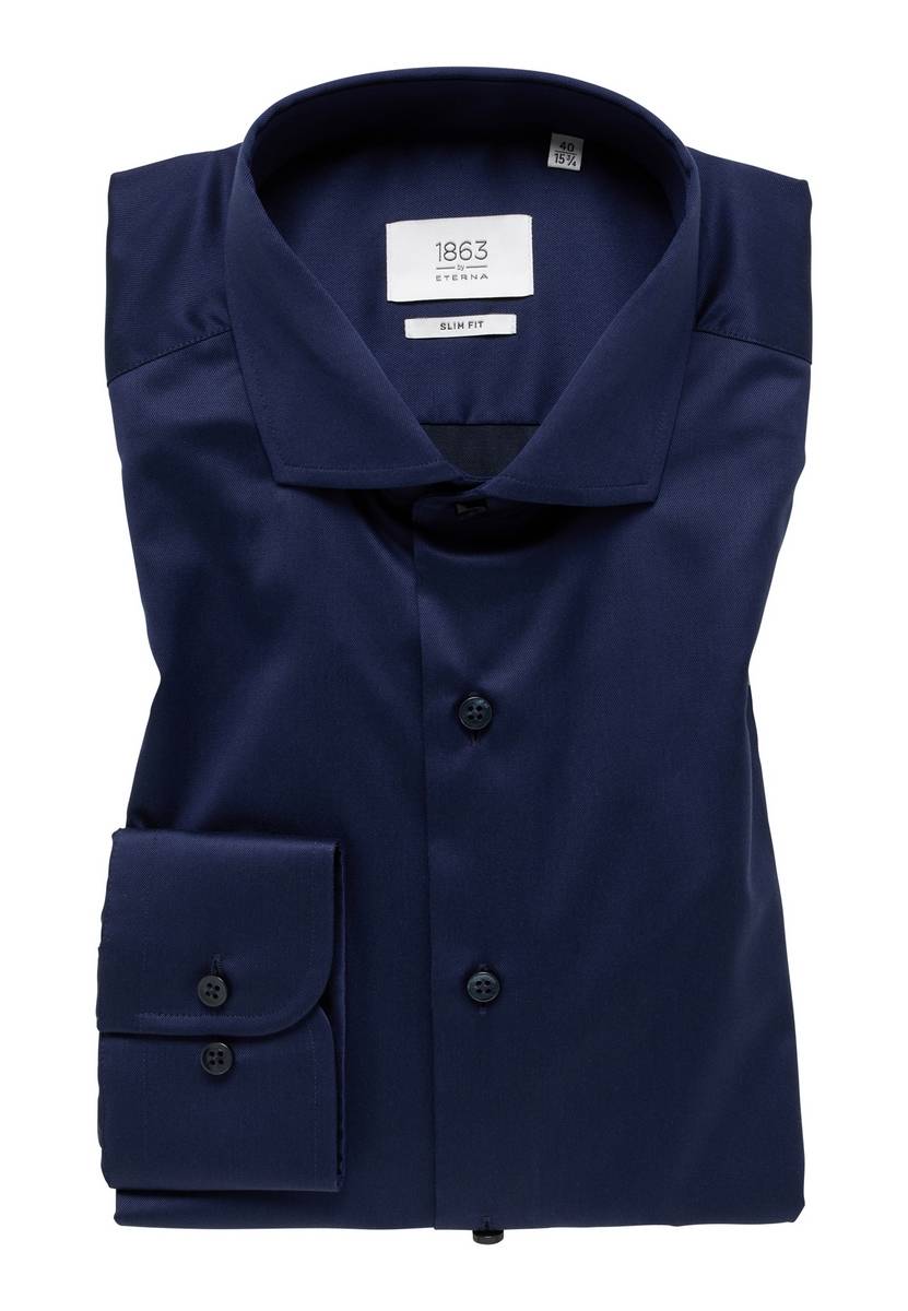 Eterna Camicia blu eterna slim fit in cotone twill no stiro Liquidazione