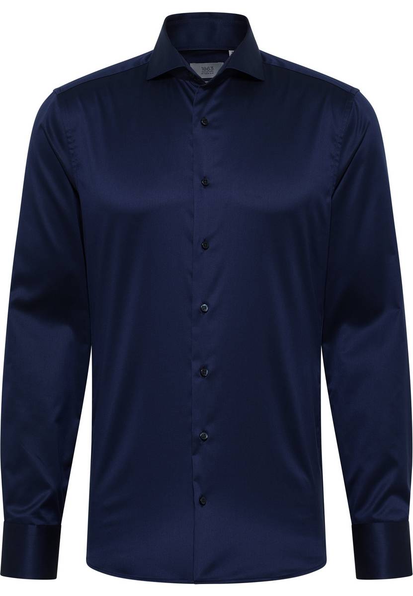 Eterna Camicia blu eterna slim fit in cotone twill no stiro Liquidazione