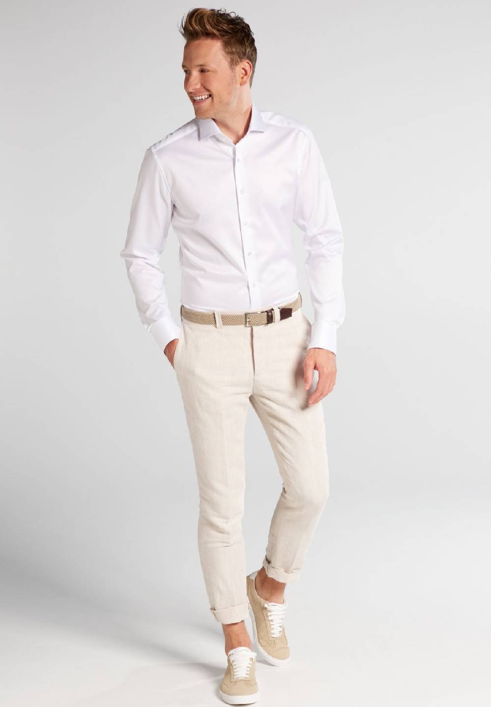 Eterna Camicia bianca eterna slim fit in cotone twill no stiro Comprane uno, ottenene uno gratis