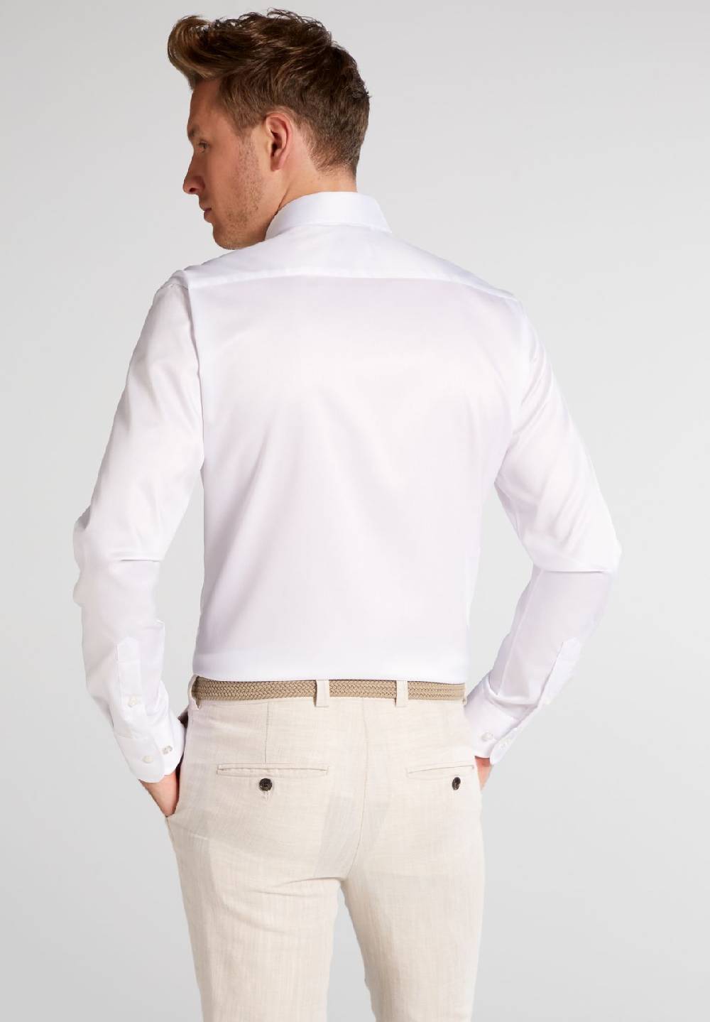 Eterna Camicia bianca eterna slim fit in cotone twill no stiro Comprane uno, ottenene uno gratis