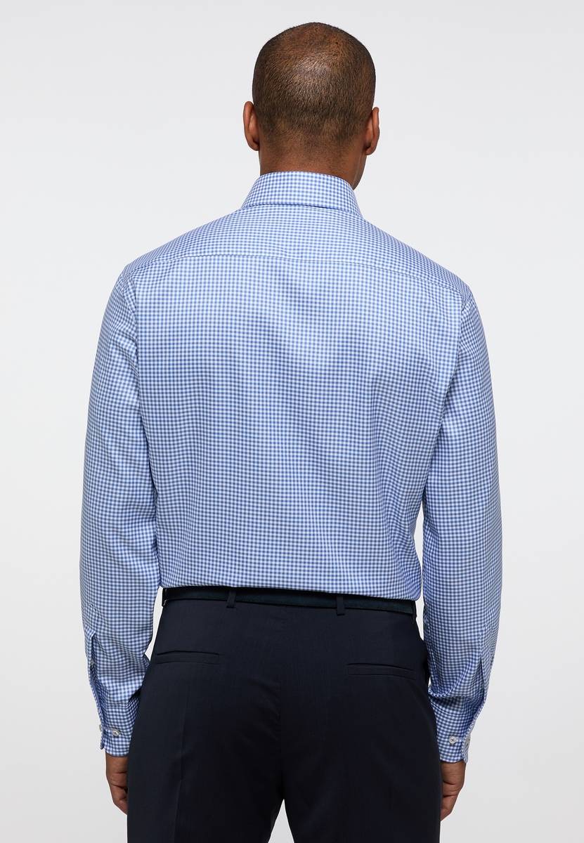 Eterna Camicia eterna a quadretti celeste modern fit in cotone twill no stiro Offerte giornaliere