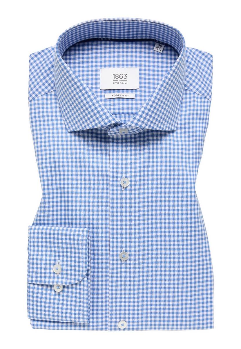 Eterna Camicia eterna a quadretti celeste modern fit in cotone twill no stiro Offerte giornaliere