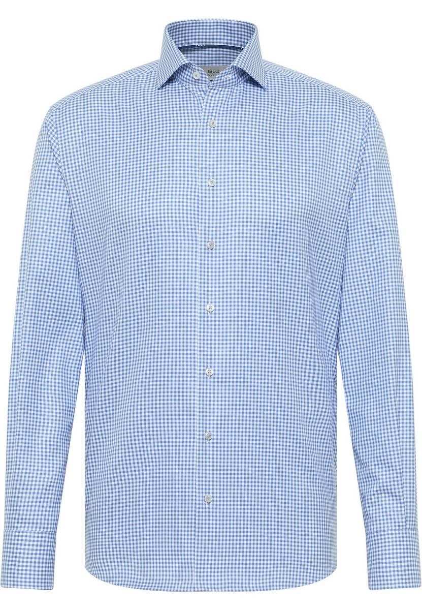 Eterna Camicia eterna a quadretti celeste modern fit in cotone twill no stiro Offerte giornaliere
