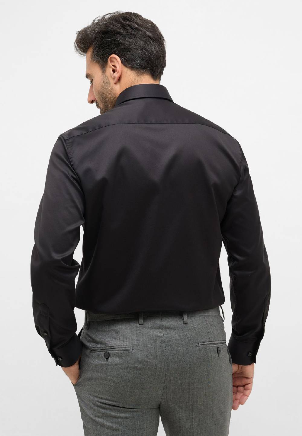 Eterna Camicia nera eterna modern fit in cotone twill no stiro Offerte speciali