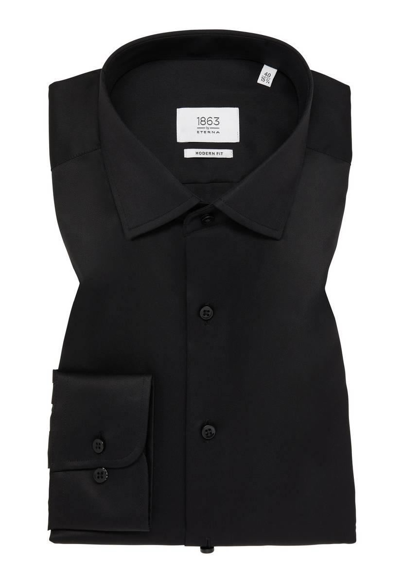 Eterna Camicia nera eterna modern fit in cotone twill no stiro Offerte speciali