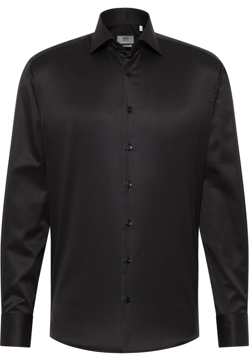 Eterna Camicia nera eterna modern fit in cotone twill no stiro Offerte speciali