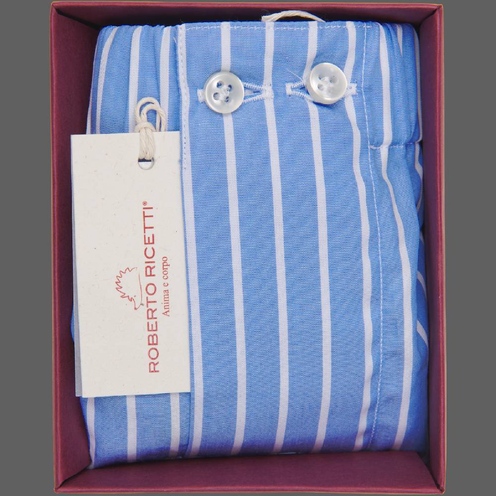Roberto Ricetti BOXER UOMO CLASSIC - BASIC - CONTINUATIVO - RIGA FONDO AZZURRO Vendita Calda