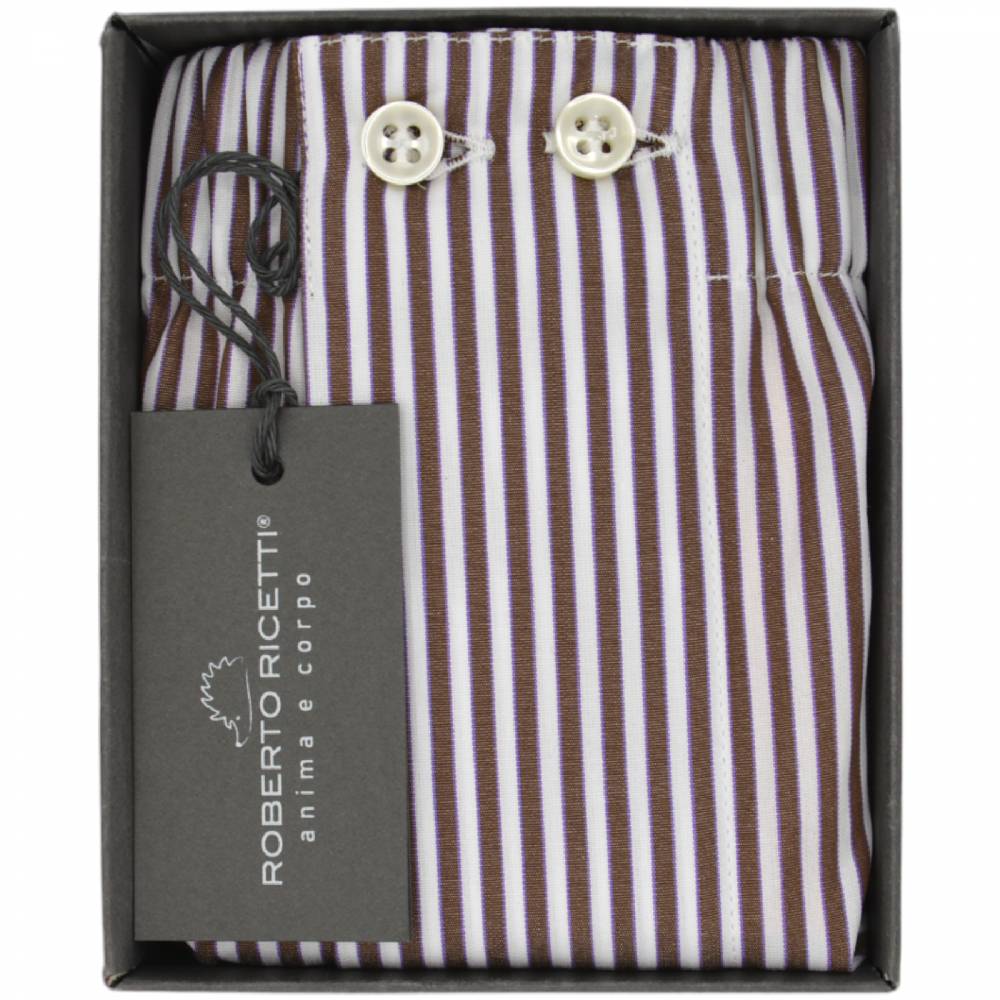 Roberto Ricetti BOXER UOMO CLASSIC - RIGA BIANCA E MARRONE Fino Al -60%